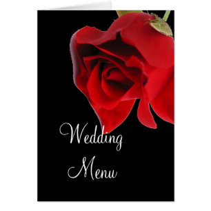 Wedding menu red rose on black card