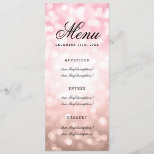 Wedding Menu Rose Blush Pink Glitter Lights