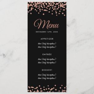 Wedding Menu Rose Gold Faux Glitter Confetti Black