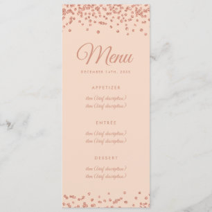 Wedding Menu Rose Gold Faux Glitter Confetti Blush