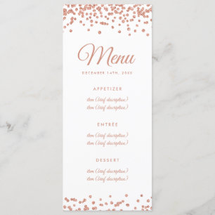 Wedding Menu Rose Gold Faux Glitter Confetti White