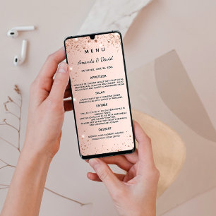 Wedding Menu rose gold sparkles card