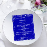 Wedding Menu royal blue silver glitter budget<br><div class="desc">Please note that this menu is on flyer paper and very thin. For thicker menus (same design) please visit our store. A classic wedding menu. A royal blue background. White text. Decorated with faux silver glitter, sparkles. Personalize and add your name, date and the menu. You can add more text,...</div>