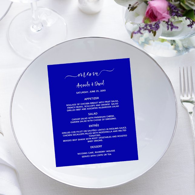 Wedding Menu royal blue white simple (Creator Uploaded)