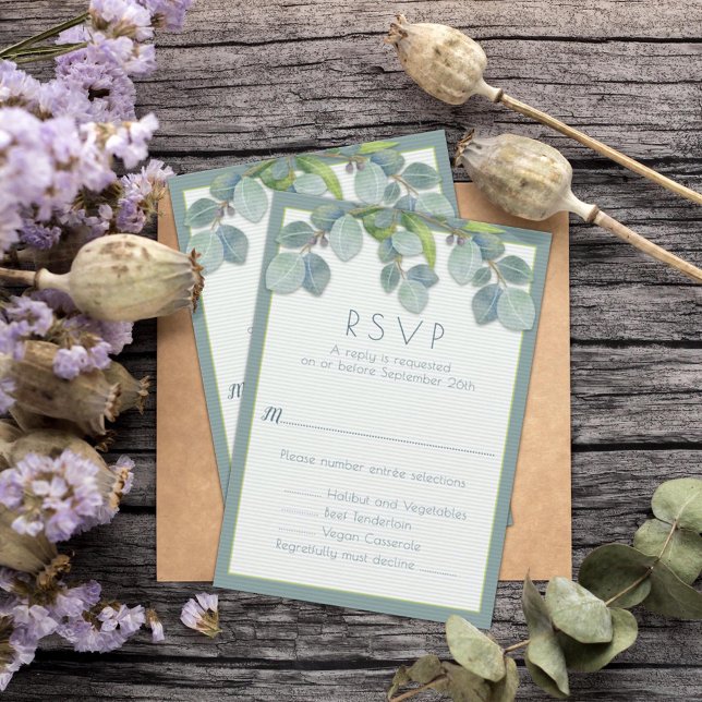 Wedding Menu RSVP Card Botanical Eucalyptus Branch (Creator Uploaded)