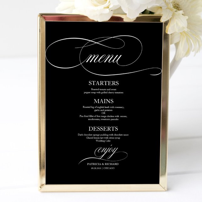 Wedding Menu Sign Chic Black And White (Creator Uploaded)
