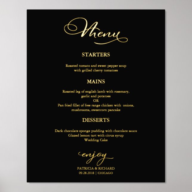 Wedding Menu Sign Simple Elegant (Front)