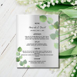 Wedding Menu silver eucalyptus greenery budget<br><div class="desc">Please note that this menu is on flyer paper and very thin. Envelopes are not included. For thicker menus (same design) please visit our store. 

An elegant,  glamourous wedding menu. Personalize and add your names,  date and the wedding menu. Faux silver metallic looking background,  decorated with faux glitter dust.</div>