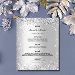 Wedding Menu silver glitter sparkles elegant<br><div class="desc">An elegant,  glamourous wedding menu card. Personalize and add your names,  date and the wedding menu. Faux silver looking background,  decorated with faux glitter sparkles.</div>