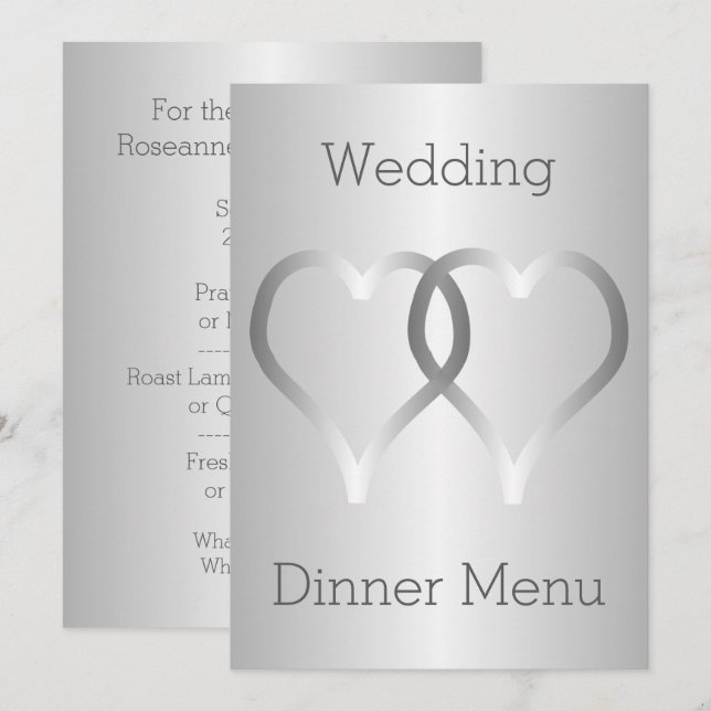 Wedding Menu Silver Hearts (Front/Back)