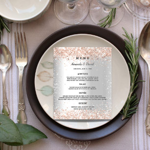 Wedding Menu silver rose gold glitter sparkles