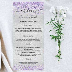 Wedding Menu silver violet butterflies