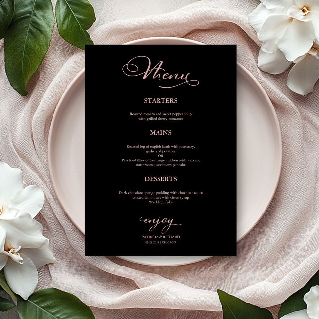 Wedding Menu Simple Elegant Rose Gold Black (Creator Uploaded)