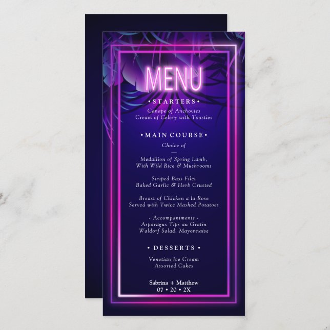 WEDDING MENU | Stunning Neon Tropical Foliage (Front/Back)