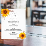 Wedding Menu sunflowers pampas grass budget<br><div class="desc">Please note that this menu is on flyer paper and very thin. For thicker menus (same design) please visit our store. An elegant bohemian boho style wedding menu card. Personalize and add your names, date and the wedding menu. A white background. Decorated with sunflowers and pampas grass. Back: rose gold...</div>