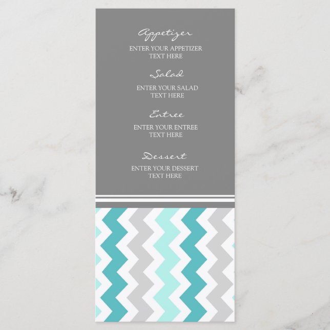 Wedding Menu Teal Grey Chevron (Front)