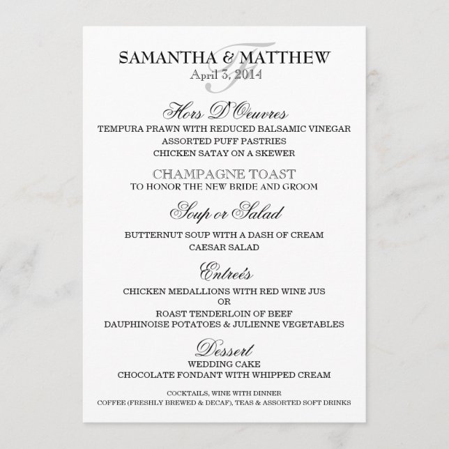Wedding menu template PERSONALIZE (Front)