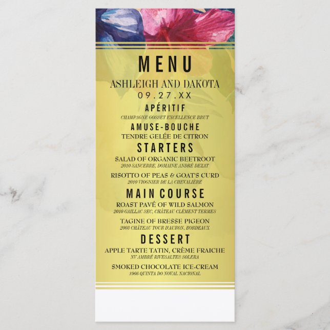 Wedding Menu | Tropical Watercolor Flowers (Front)