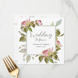 Wedding Menu Watercolor Pink Roses