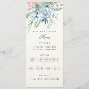 Wedding Menu with Blue and Pink Peonies
