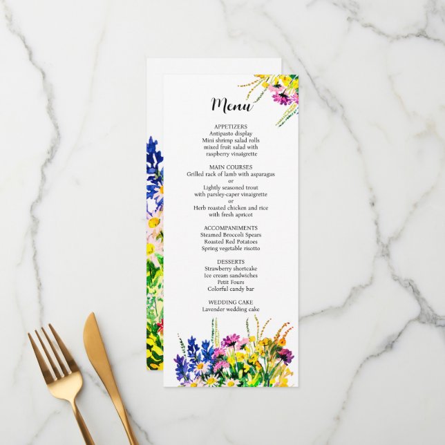 Wedding menu with summer flowers (Front/Back In Situ)