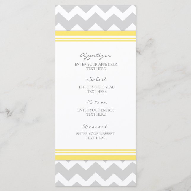 Wedding Menu Yellow Grey Chevron (Front)
