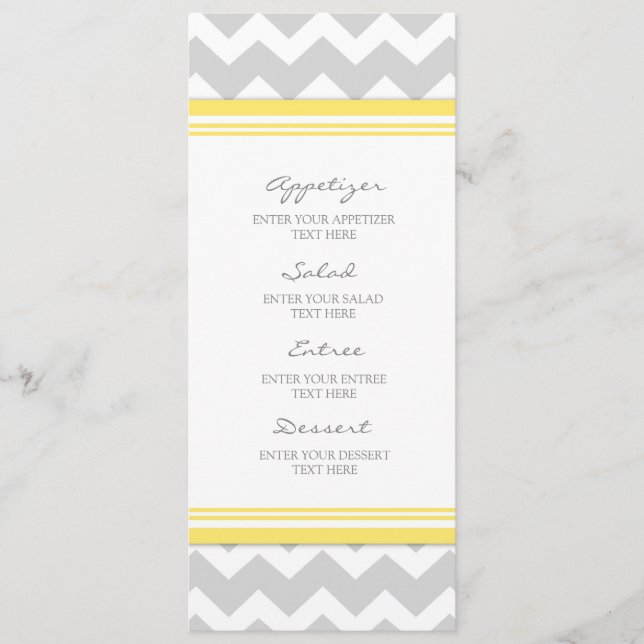 Wedding Menu Yellow Grey Chevron (Front)