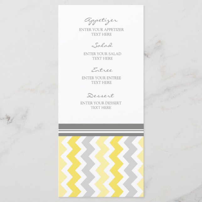 Wedding Menu Yellow Grey Chevron (Front)