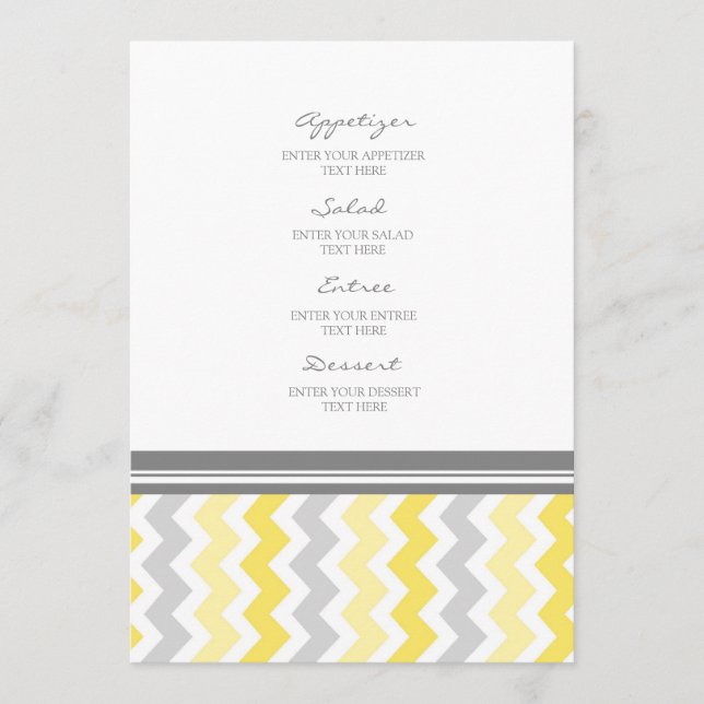 Wedding Menu Yellow Grey Chevron (Front)