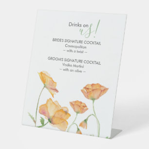 Wedding Menus Bar Whimsical Wildflowers Pedestal Sign