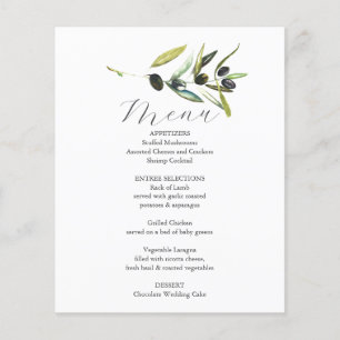 Wedding Menus Elegant Botanical Olive Branch