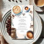 Wedding Menus Love is Brewing Budget Flyer<br><div class="desc">Complete your wedding or bridal shower tablescape with this elegant wedding menu design, featuring illustrated coffee art and a stylish latte-inspired border. Perfect for a bridal shower menu, rehearsal dinner menu, or budget wedding menus, this customizable wedding menu template allows you to personalize your food and drink selections with ease....</div>
