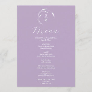 Wedding Menus Simple Monogram Lavender