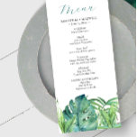 Wedding Menus Tropical Destination Palm Leaves<br><div class="desc">This tropical wedding menu features a bottom boarder of watercolor palm leaves. The word "menu" is set in trendy script typography. Use the template fields to enter your custom dinner menu items. Perfect for beach and destination weddings. To see the entire island theme visit www.zazzle.com/dotellabelle Original watercolor art by Victoria...</div>