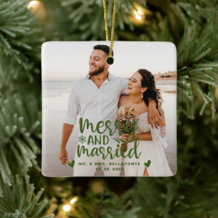 Wedding Merry and Married Christmas Photo Ceramic  Ornament