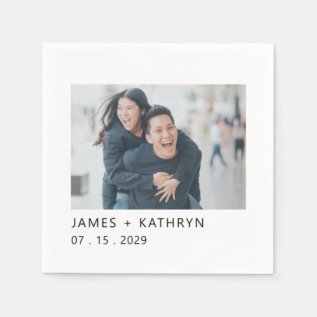 Wedding Minimal Photo Simple Elegant Modern Napkin (Front)