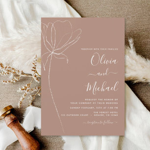 Wedding Minimalist Botanical Floral Line Art  Invi Invitation