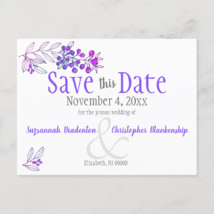 Wedding Minimalist Magenta Berries Wedding Announcement Postcard