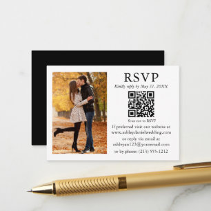 Wedding Minimalist Photo Black White QR RSVP Enclosure Card