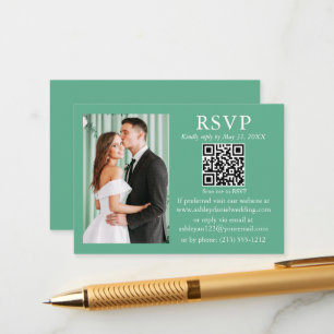 Wedding Minimalist Photo Neo Mint Green QR RSVP Enclosure Card