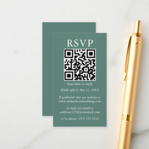 Wedding Minimalist Simple QR RSVP Eucalyptus Green Enclosure Card