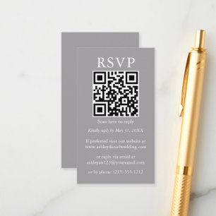 Wedding Minimalist Simple QR RSVP Grey Enclosure Card