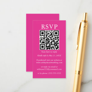 Wedding Minimalist Simple QR RSVP Hot Pink Enclosure Card