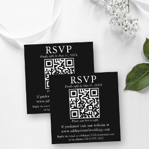 Wedding Minimalist Simple Square QR Black RSVP Enclosure Card