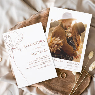 Wedding Minimalist Terracotta Photo Floral Invitation