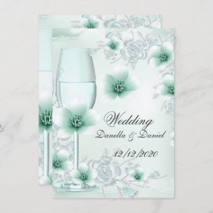 Wedding Mint Green Floral Blossoms Roses Invitation