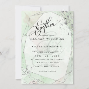 WEDDING   Mint Rose Silver  Dappled Watercolor 