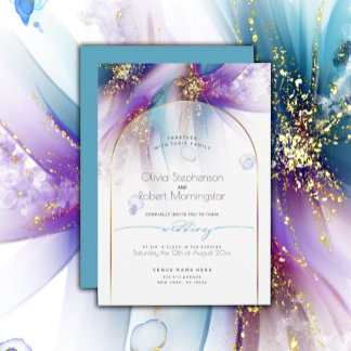 WEDDING | Modern Arch Teal Purple Abstract Invitation