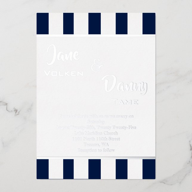 Wedding Modern Black & White Stripe with  (Front)