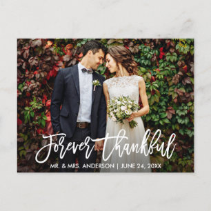 Wedding Modern Brush Script Forever Thankful Photo Postcard